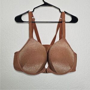 Cacique Glitter Knit Front-Close Boost Plunge Bra argan oil orange 44DD shimmery